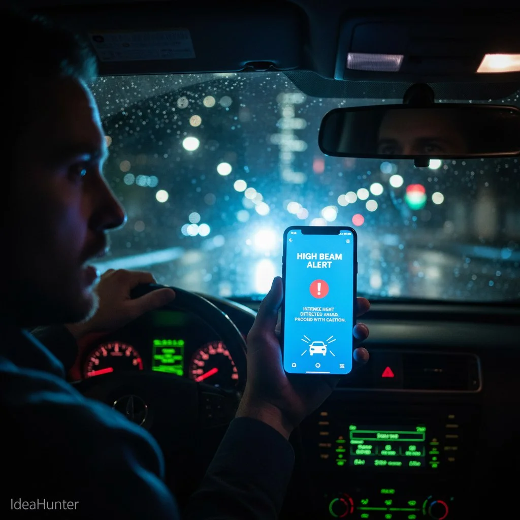 High Beam Alert - BeamSafe App Concept for Night Driving Safety
